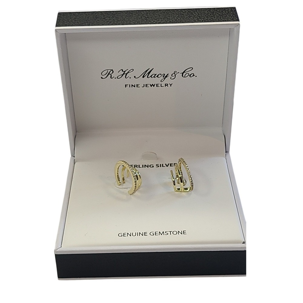 RH Macy Fine‎ Jewelry Sterling Silver Gold Tone Ear Climbers Crystal Accents